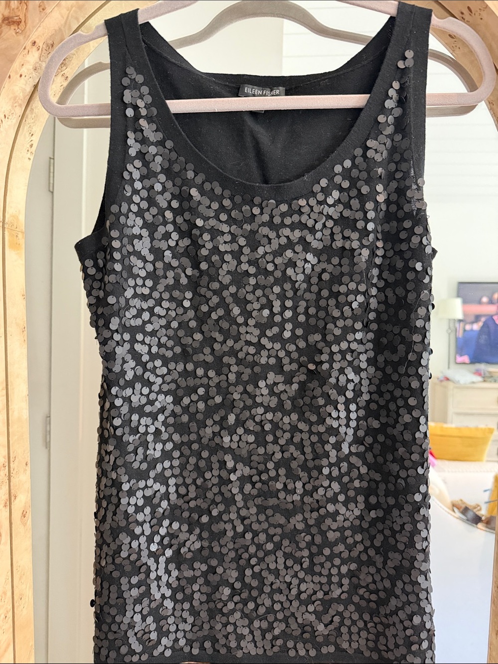 Eileen Fisher Black Sequin knit Sleeveless Tank - cocktail party- size medium